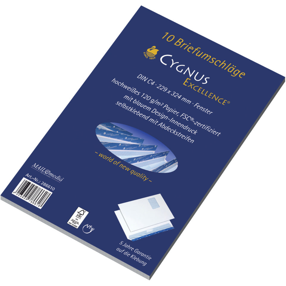 Briefumschlag mit Fenster, C4, 120g/m², haftklebend, 10 Stück, weiß CYGNUS EXCELLENCE 30002435 CYGNUS EXCELLENCE 30002435 10ST