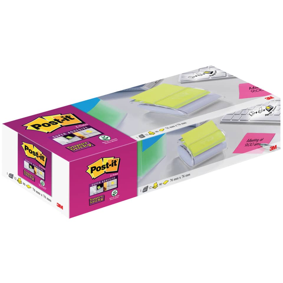 Haftnotizspender Super Sticky Z-Notes+12 Block, schwarz/transparent POST-IT PRO-W12N POST-IT PRO-W12N +12Bk SupSticky
