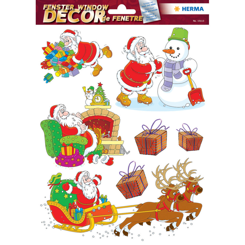 Fensterbilder Fröhlicher Weihnachtsmann, 7 Stück HERMA 15113