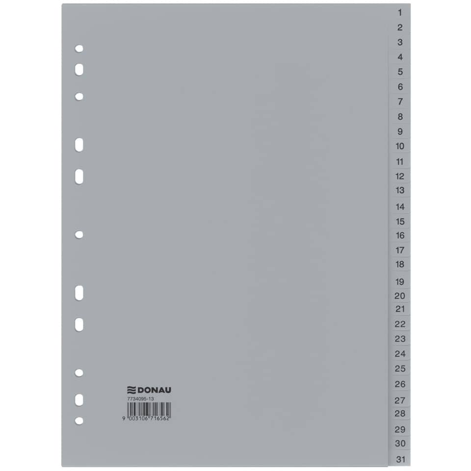Ordnerregister 1-31, 22,5x29,7cm, PP, grau DONAU 7734095-13 DONAU 7734095-13 22,5x29,7cm