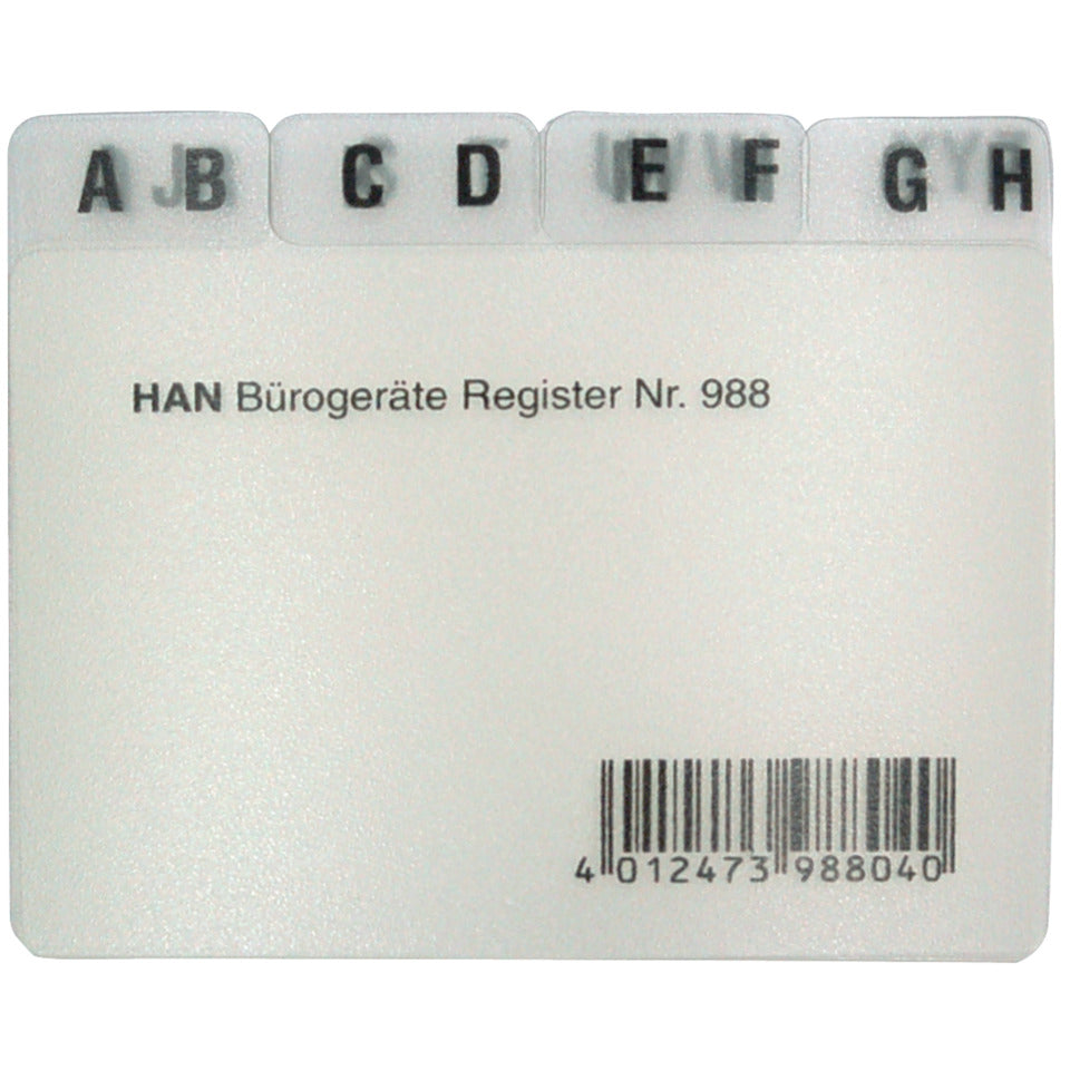 Leitregister A-Z, DIN A8 quer, 12-teilig für Karteiboxen, -kästen u. -tröge, transluzent-klar HAN 988D HAN 988 12tlg