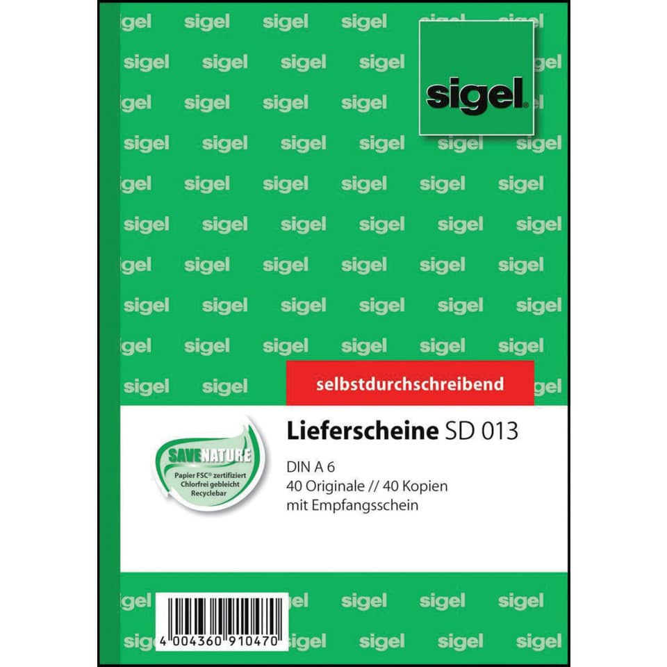 Lieferscheinbuch mit Empfangsschein, A6, selbstdurchschreibend, 2x40 Blatt SIGEL SD013