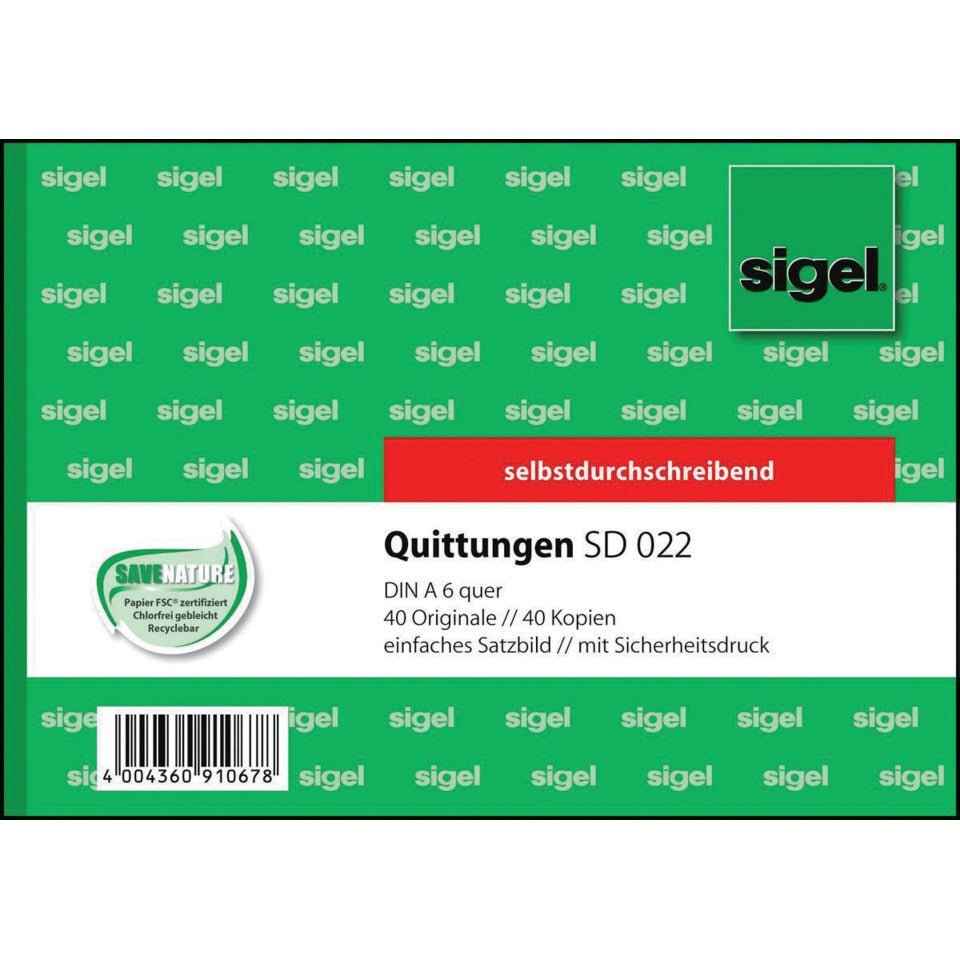 Quittung, A6, 2x40 Blatt SIGEL SD022 SIGEL SD022 2 fach SD