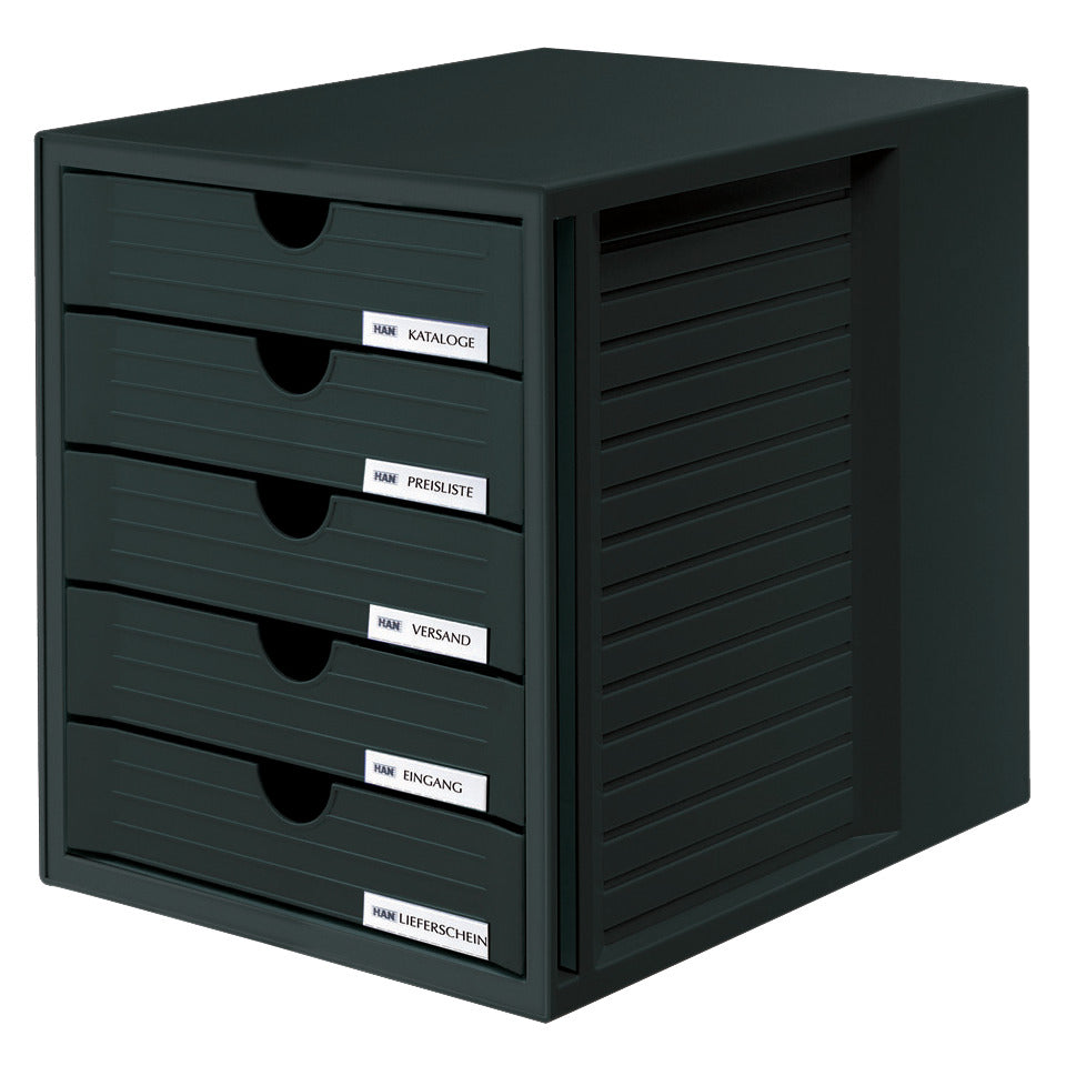 Schubladenbox SYSTEMBOX, DIN A4 und größer, 5 geschlossene Schubladen, schwarz HAN 1450-13D HAN 1450-13 5 geschlossene Schuebe