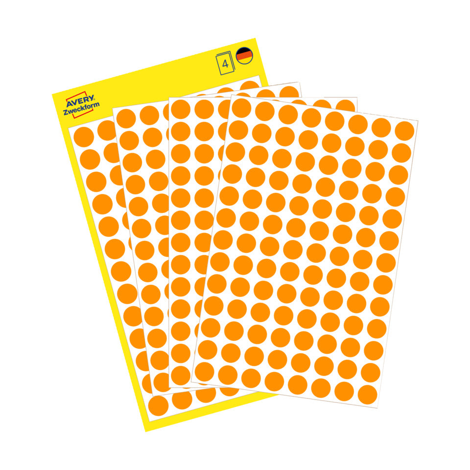 Markierungspunkte, Ø8mm, 416 Stück, neonorange AVERY ZWECKFORM 3178 ZWECKFORM 3178 permanent haftend