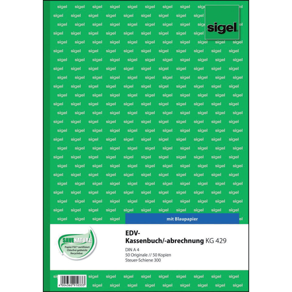 Kassenbuch EDV, A4, 2x50 Blatt, Steuerschiene 300 SIGEL KG429 SIGEL KG429 Steuersch,300