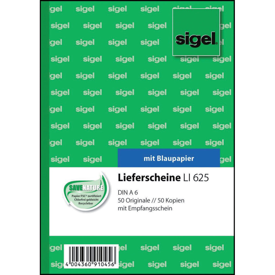 Lieferscheinbuch mit Empfangsschein, A6, mit Blaupapier, 2x50 Blatt SIGEL LI625
