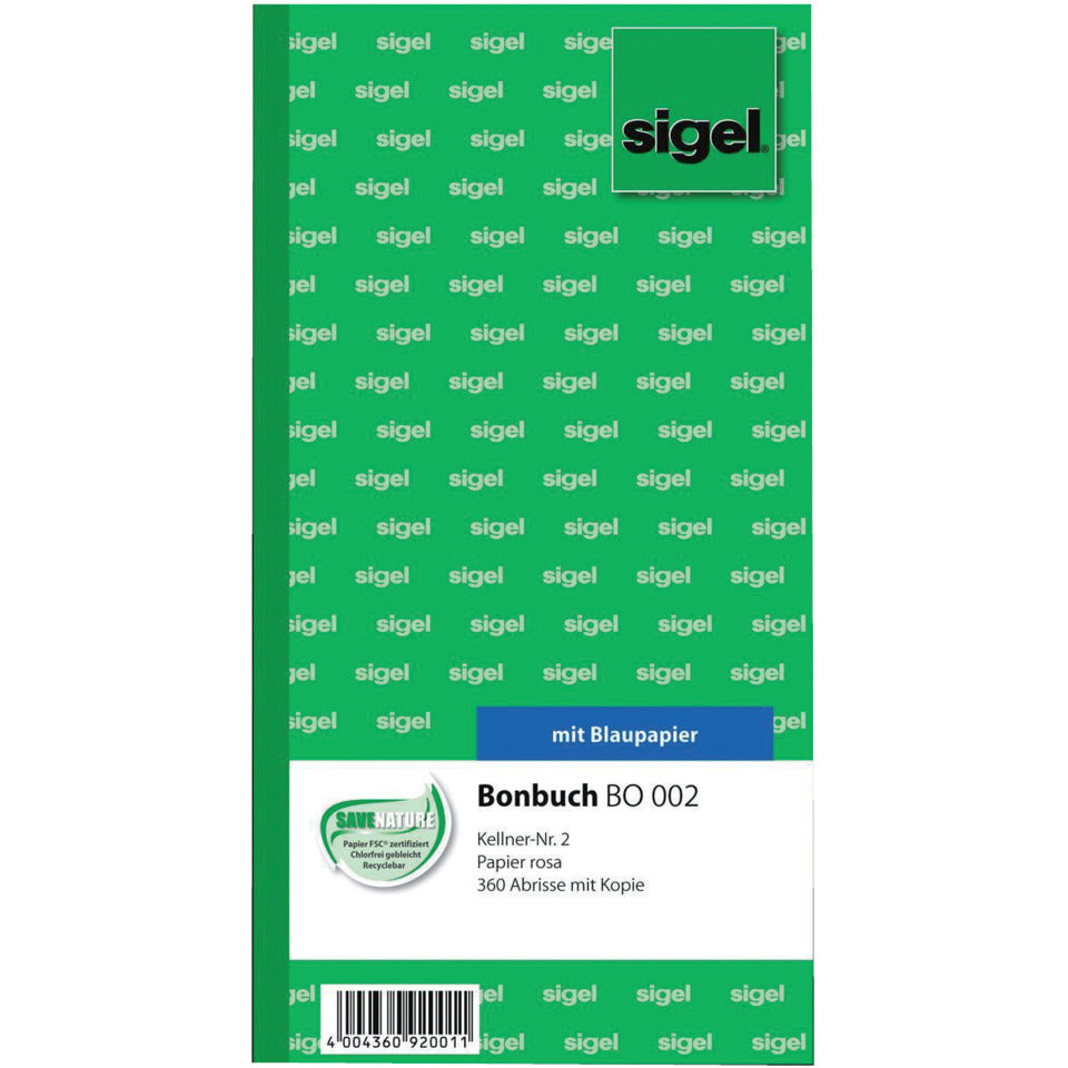 Bonbuch 2 - Blaupapier, 10,5 x 20 cm, 360 Abrisse, eosin SIGEL BO002 SIGEL BO002   360 Ab