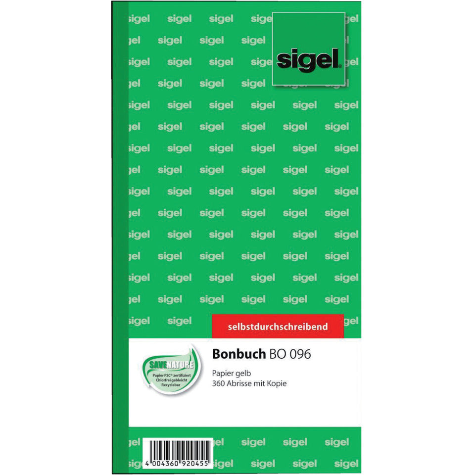 Bonbuch - selbstdurchschreibend, 10,5 x 20 cm, 360 Abrisse, gelb SIGEL BO096 SIGEL BO096   360 Ab