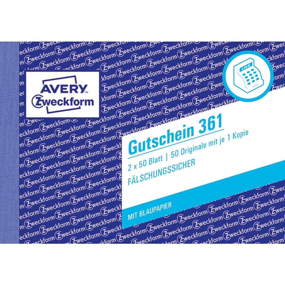 Gutscheinheft, A6 quer, Blaupapier, 2x50 Blatt AVERY ZWECKFORM 361
