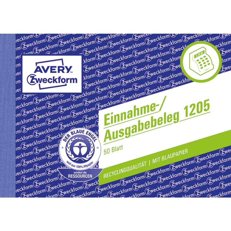 Einnahme-/Ausgabebeleg, A6 quer, Papier, 50 Blatt AVERY ZWECKFORM 1205 ZWECKFORM 1205 recycling