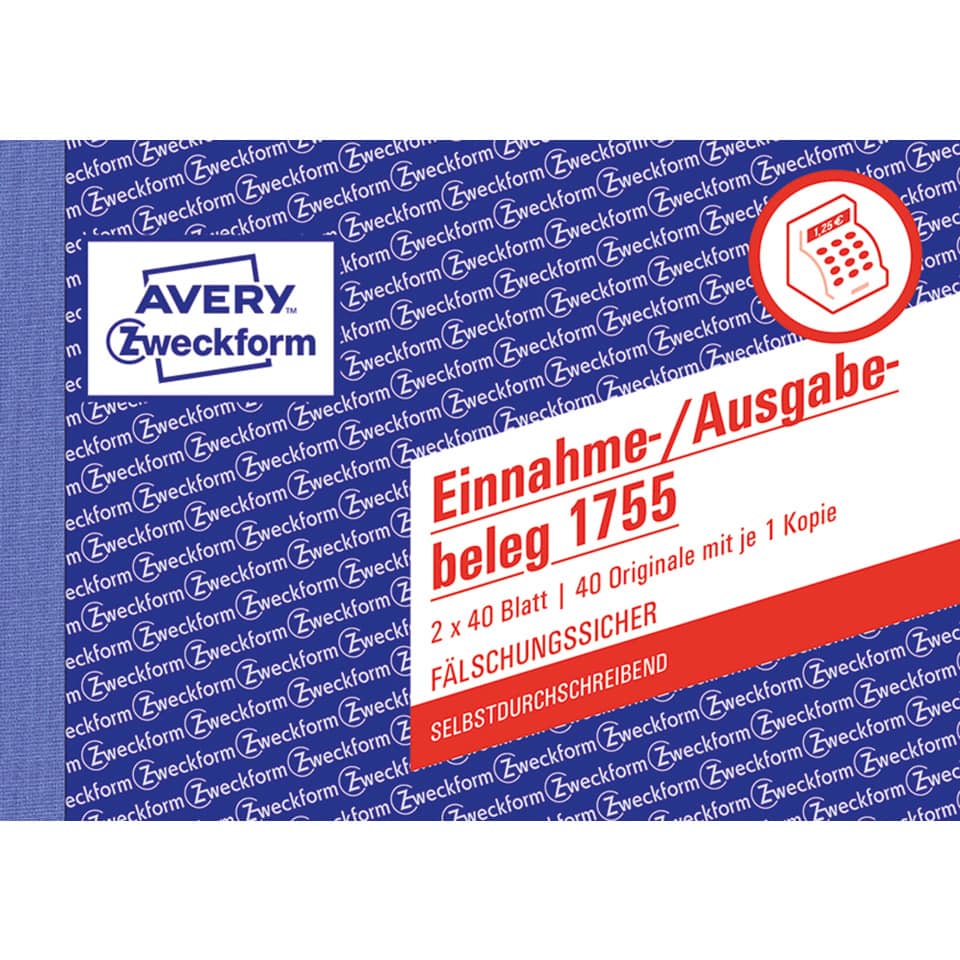 Einnahme-/Ausgabebeleg, A6 quer, selbstdurchschreibend, 2x40 Blatt AVERY ZWECKFORM 1755 ZWECKFORM 1755  2x40Blatt