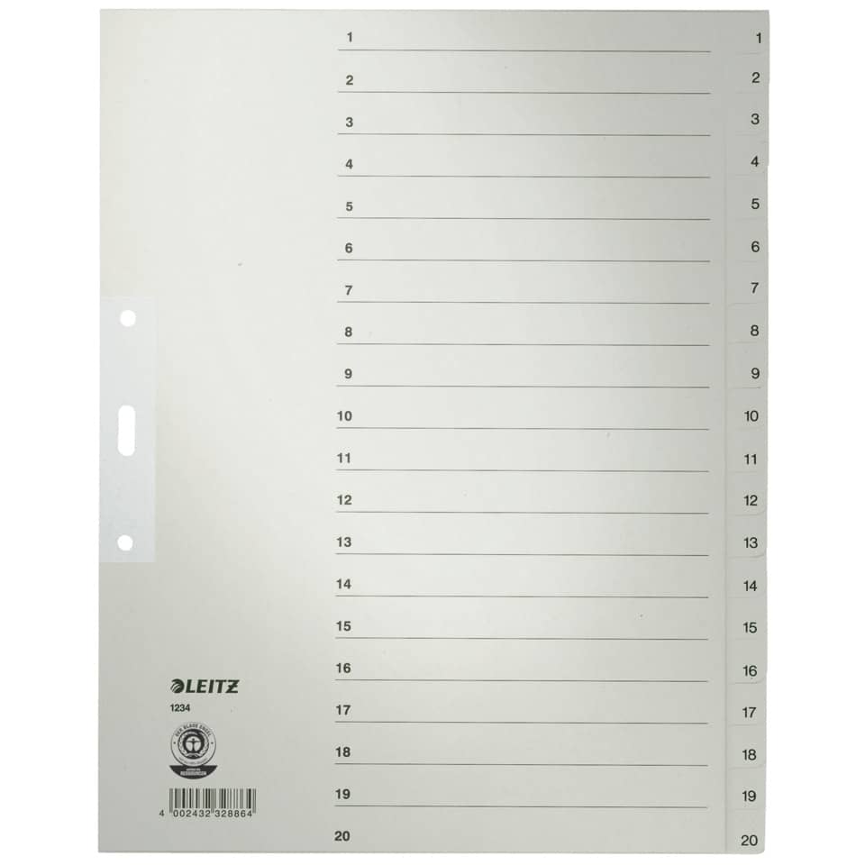 Papierregister 1-20, A4, Papier, 20 Blatt, grau LEITZ 1234-00-85 LEITZ 12340085 Papier 20tlg.
