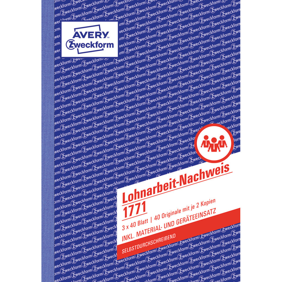 Lohnarbeit-Nachweis, A5, selbstdurchschreibend, 3x40 Blatt AVERY ZWECKFORM 1771 ZWECKFORM 1771 SD A5 3x40BL