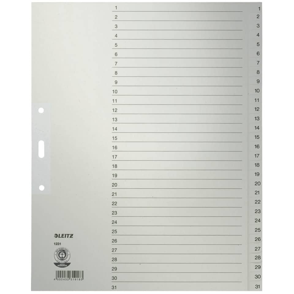 Papierregister 1-31, A4, Papier, 31 Blatt, grau LEITZ 1231-00-85 LEITZ 12310085 Papier 31tlg.