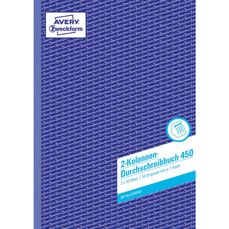 Durchschreibbuch 2 Kolonnen, A4, Blaupapier, 2x50 Blatt AVERY ZWECKFORM 450 ZWECKFORM 450 A4  2x50Bl