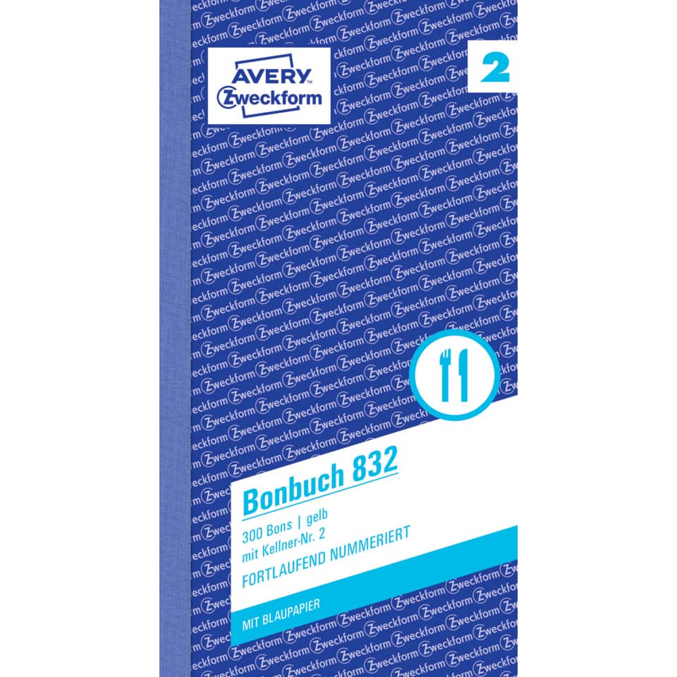 Bonbuch mit Kellner-Nr. 2, 300 Bons, gelb AVERY ZWECKFORM 832 ZWECKFORM 832 2x50Bl