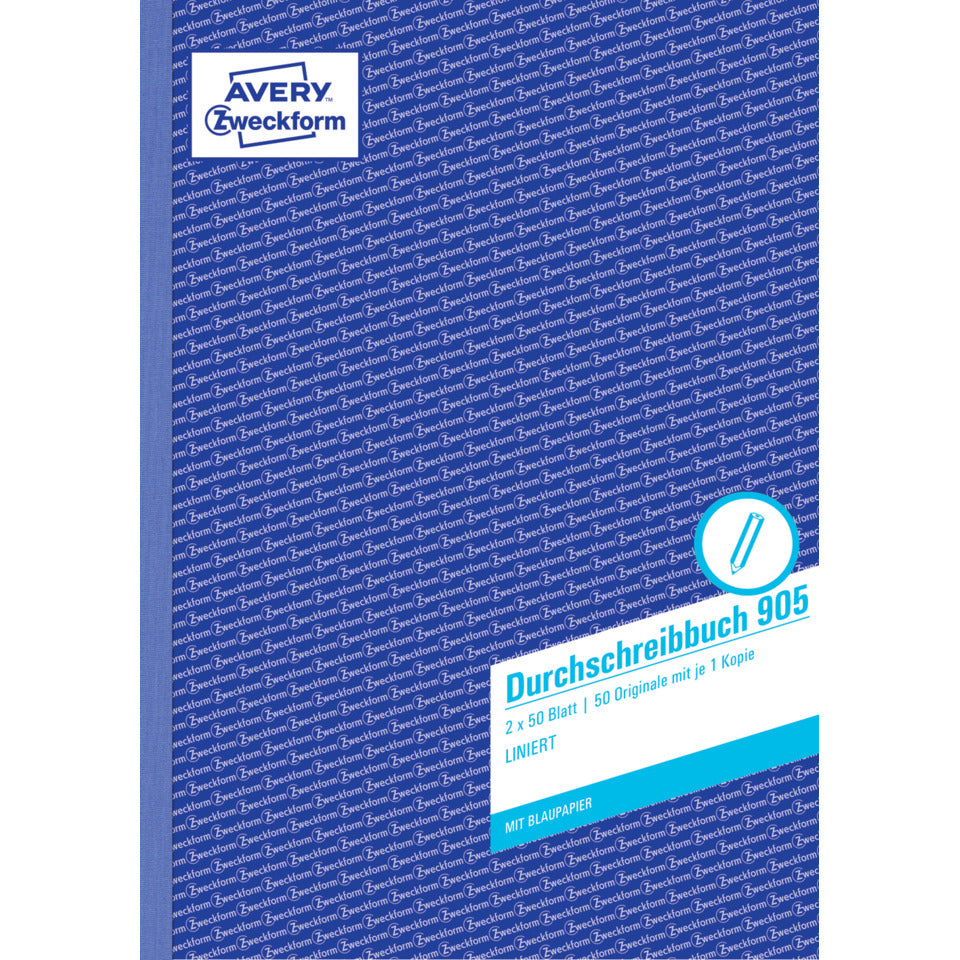 Durchschreibbuch mit Blaupapier, A4, 2x50 Blatt, liniert AVERY ZWECKFORM 905 ZWECKFORM 905 liniert