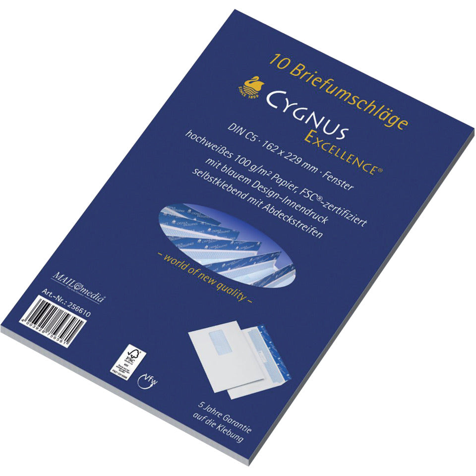 Briefumschlag mit Fenster, C5, 100g/m², haftklebend, 10 Stück, weiß CYGNUS EXCELLENCE 30002426 CYGNUS EXCELLENCE 30002426 10ST