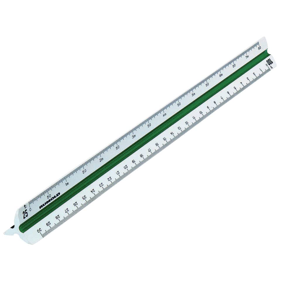 Dreikantmaßstab, weißer Kunststoff, 3 farbige Hohlkehlen, 30 cm, Teilung vermessung 6 RUMOLD 150/6/30 RUMOLD 150/6/30 Vermessung