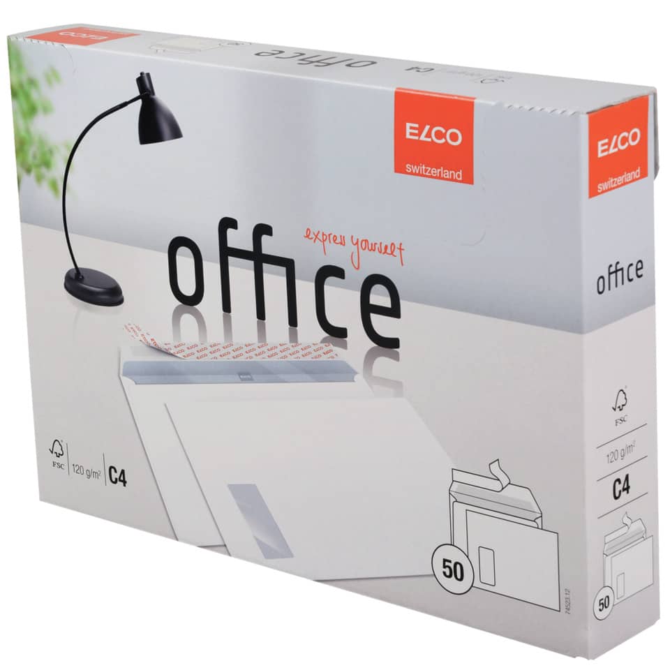 Briefumschlag Office mit Fenster, C4, 120g/m², haftklebend, 50 Stück, weiß ELCO 74523.12 ELCO 74523.12 Office 120g  50St
