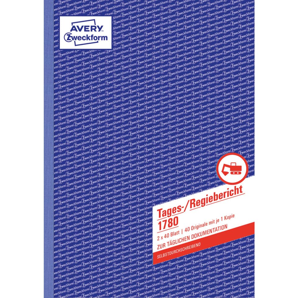 Tages-/Regiebericht, A4, selbstdurchschreibend, 2x40 Blatt AVERY ZWECKFORM 1780 ZWECKFORM 1780 2x40Bl