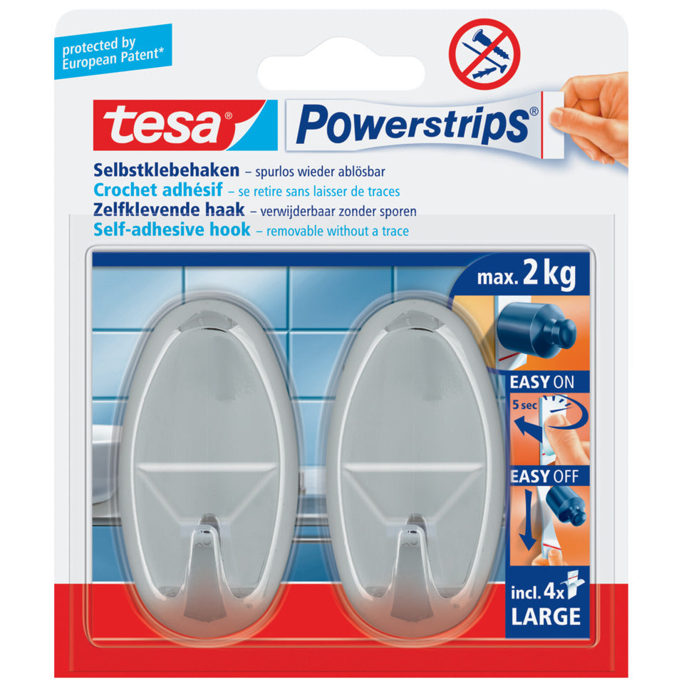 Klebehaken Powerstrips® oval, 1500g, ablösbar, 2 Stück, chrom TESA 58050-00012-20 TESA 58050-00012-20 4Str.+2Haken