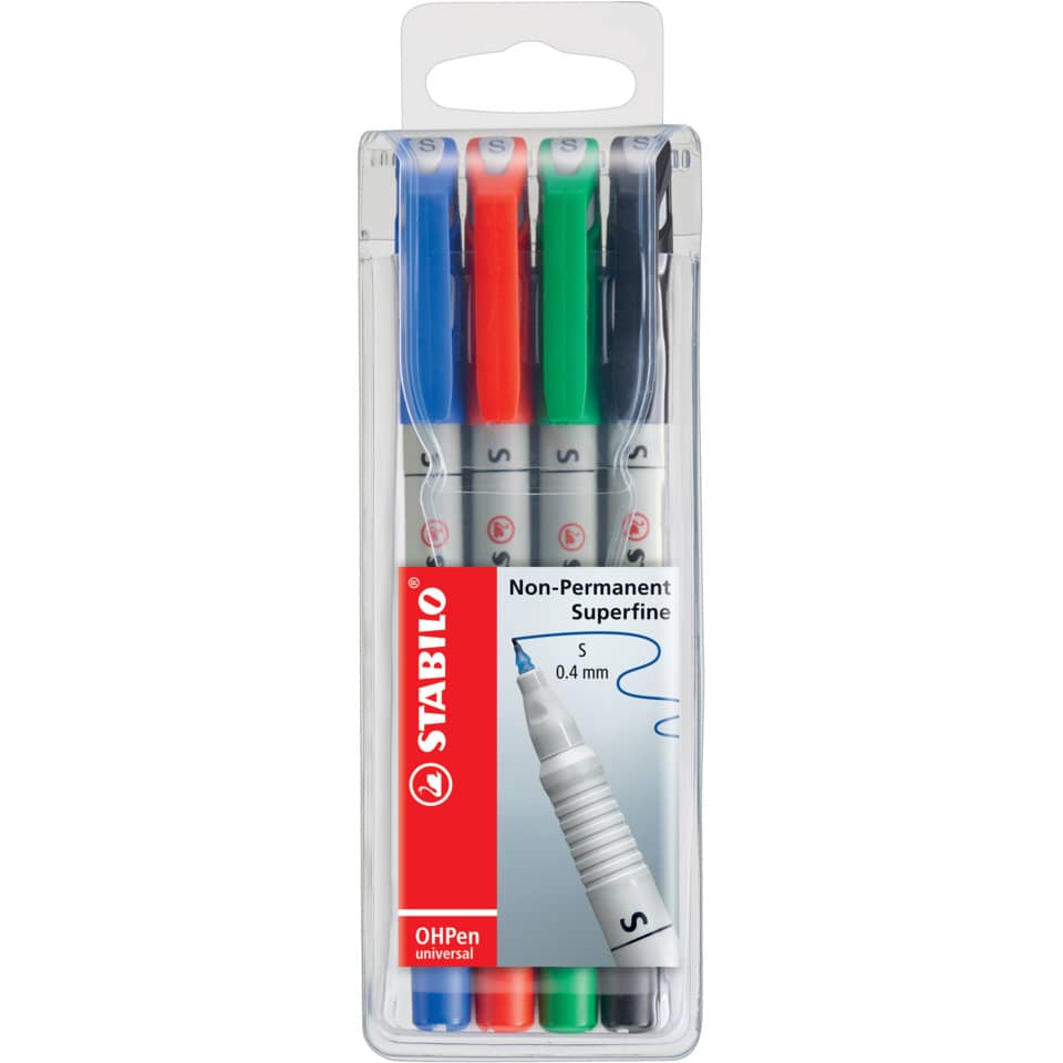 Folienstift OHPen universal, 0,4 mm, wasserlöslich, Etui mit 4 Stiften STABILO 851/4 STABILO  851/4 wasserlöslich