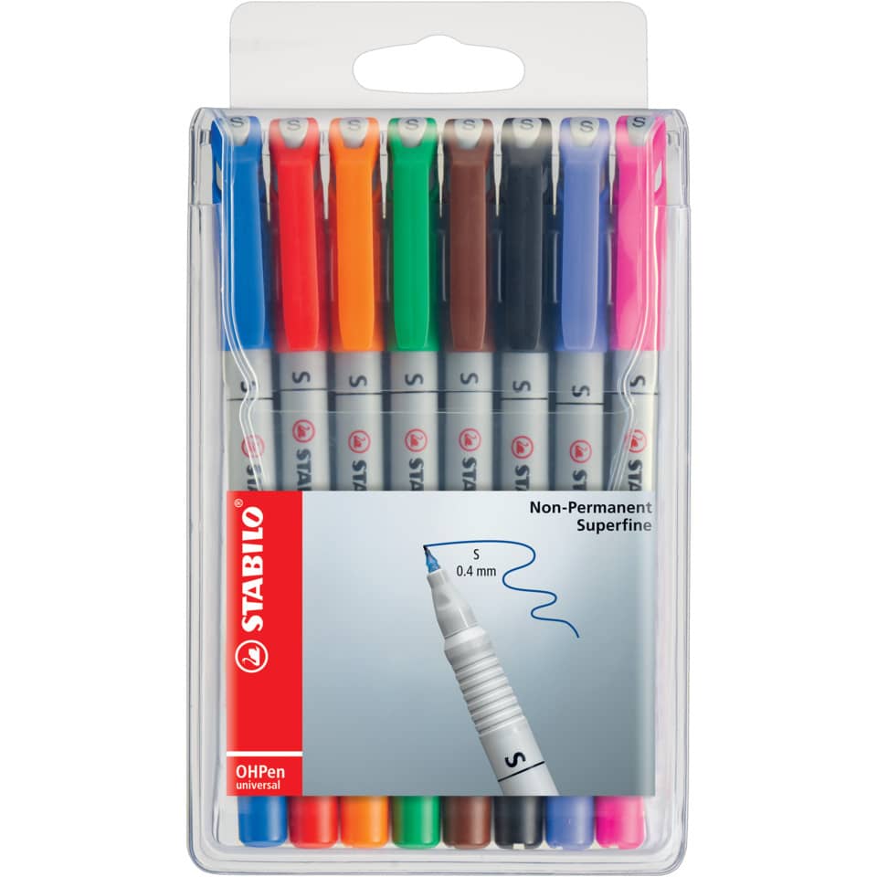 Folienstift OHPen universal, 0,4 mm, wasserlöslich, Etui mit 8 Stiften STABILO 851/8 STABILO 851/8 wasserlöslich