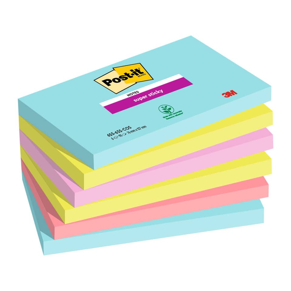 Haftnotizblock Super Sticky Notes Cosmic Collection, 76x127mm, 6x90 Blatt POST-IT 655-6SS-COS POST-IT 655-6SS-COS Miami-Coll.