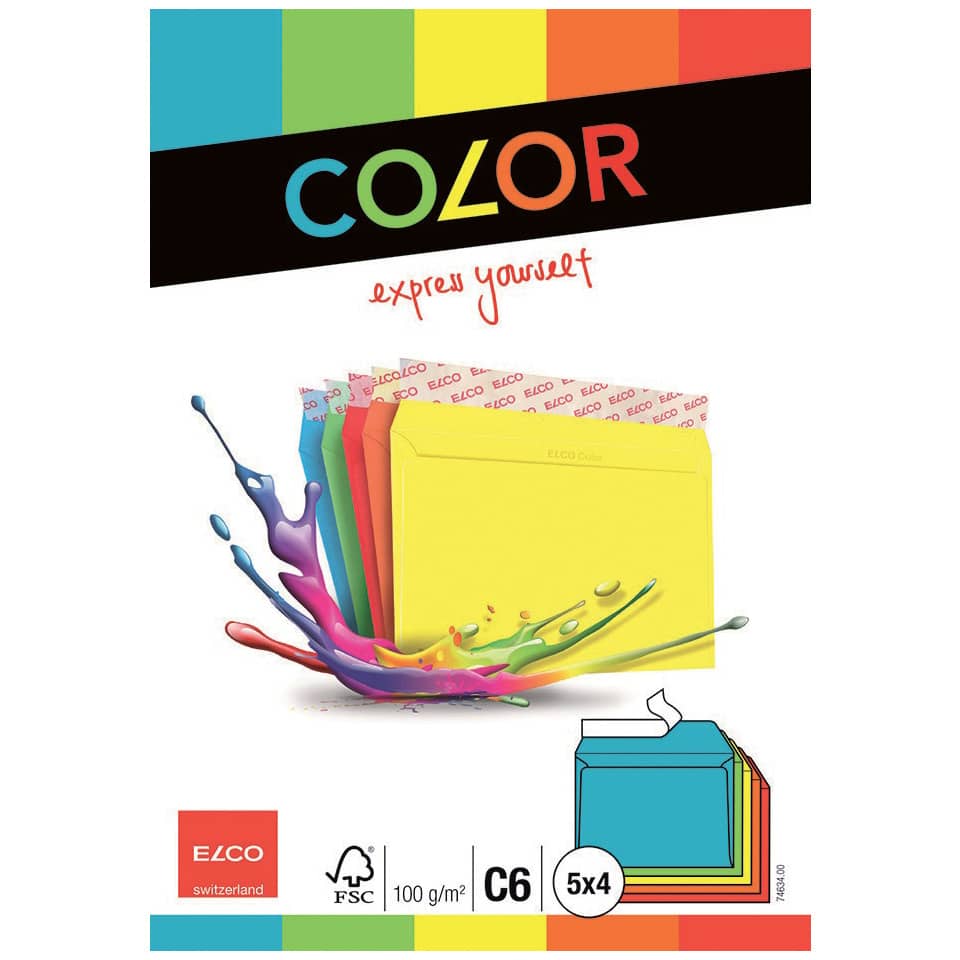 Briefumschlag Color ohne Fenster, C6, 100g/m², haftklebend, 20 Stück, sortiert ELCO 74634.00 ELCO 74634.00 100g HK Cello