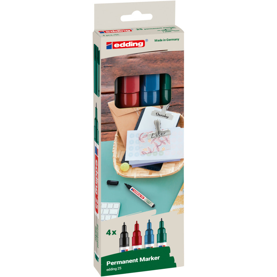 Permanentmarker e25 EcoLine, Rundspitze, nachfüllbar, 1mm, 4 Stück, sortiert EDDING 25/4 EDDING 4-25-4 EcoLine Rundspitze nachf.