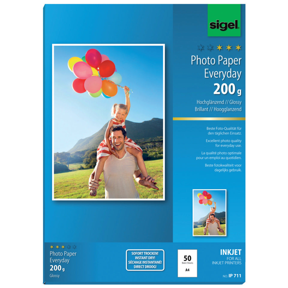 Inkjet Fotopapier Everyday, A4, 200g/m², 50 Blatt, weiß SIGEL IP711 SIGEL IP711 Everyday P 200g