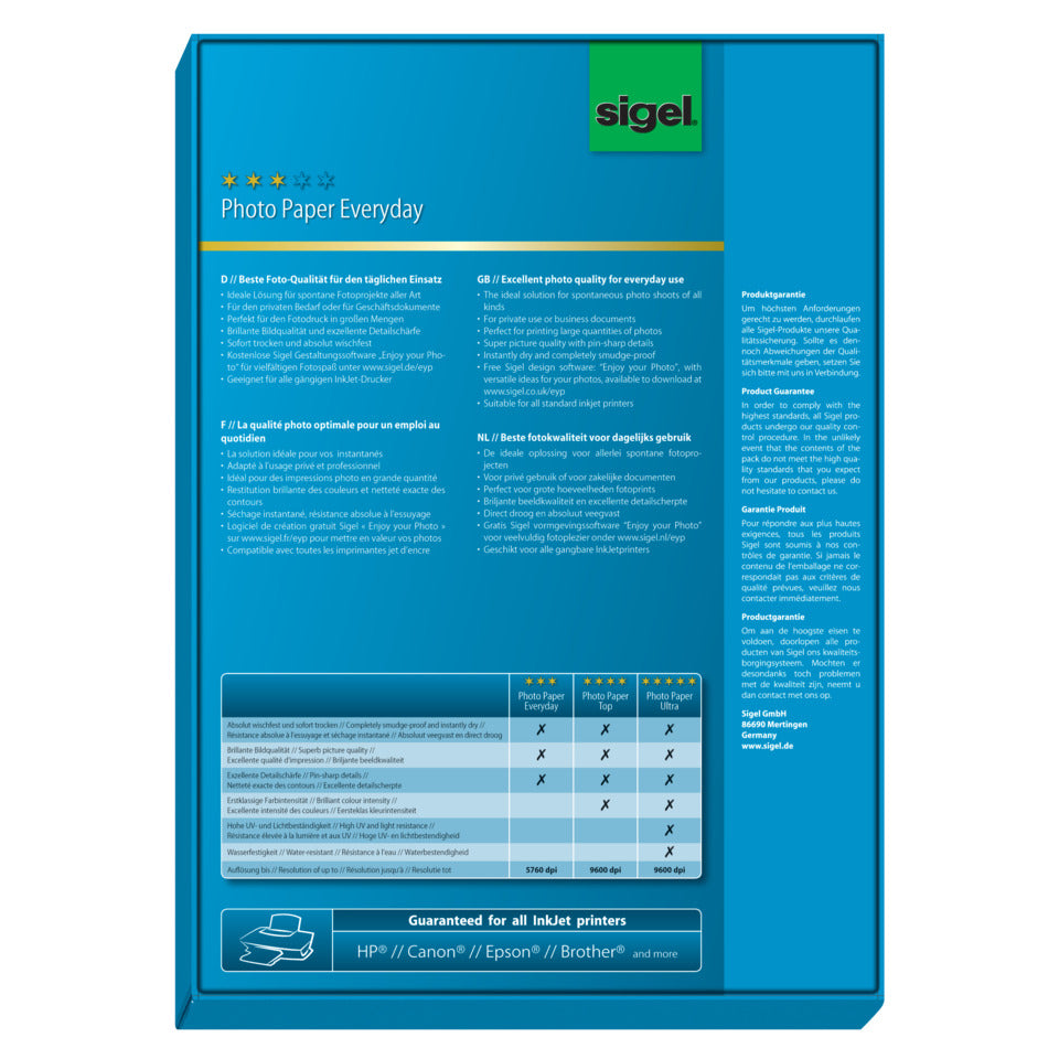 Inkjet Fotopapier Everyday, A4, 200g/m², 100 Blatt, weiß SIGEL IP712 SIGEL IP712 Everyday 200g