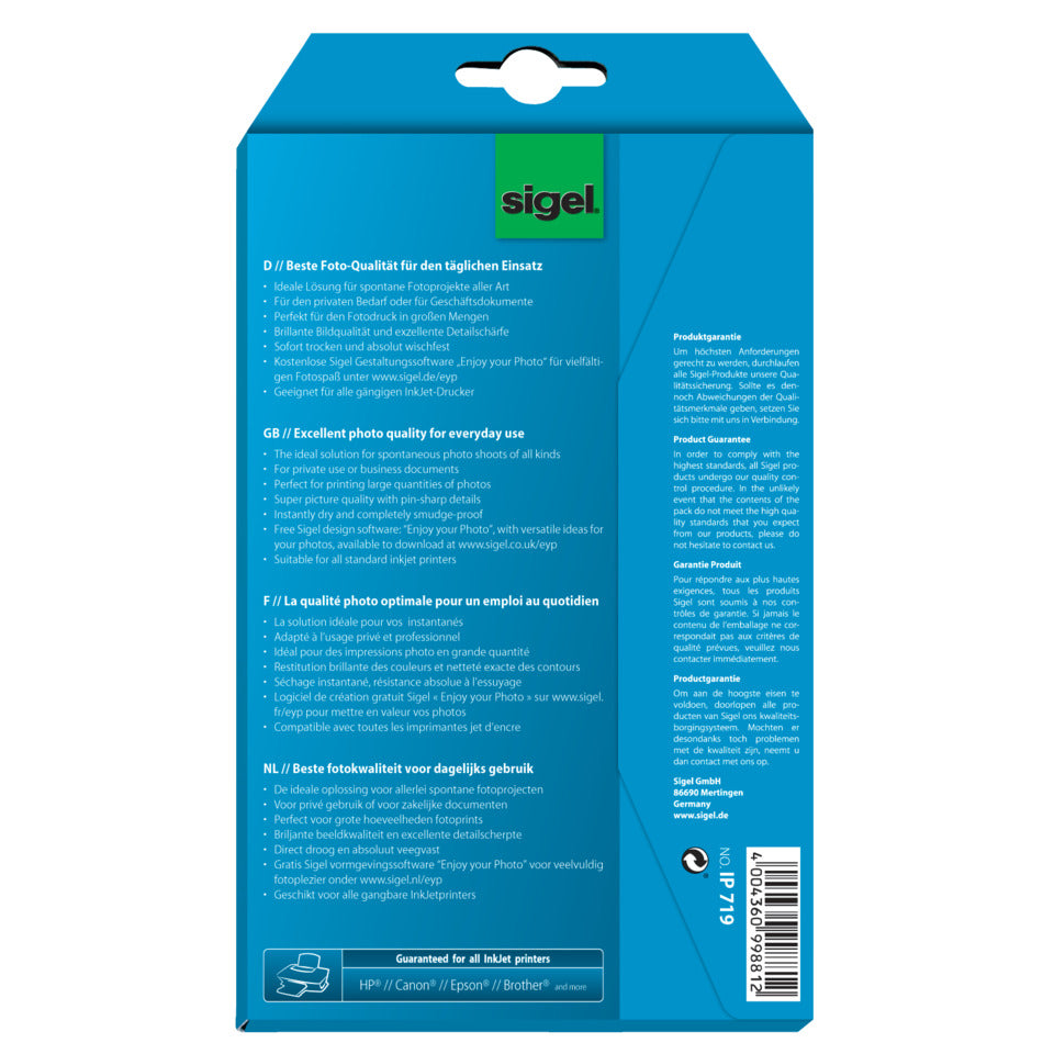 Inkjet Fotopapier Everyday, 10 x 15cm, 200g/m², 60+12 Blatt SIGEL IP719 SIGEL IP719 Everyd10x15cm 200g