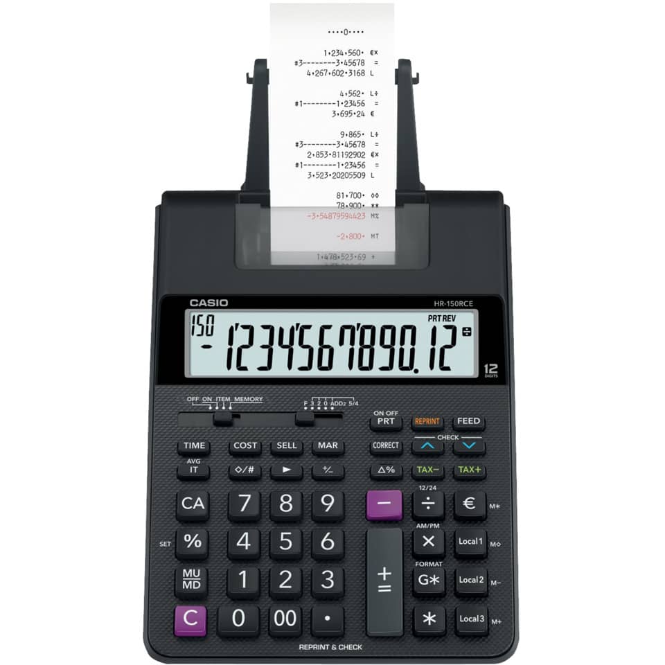 Tischrechner druckend, kompakt, Batterie-/Netzbetrieb , viele Funktionen CASIO HR-150RCE CASIO HR-150RCE druckend