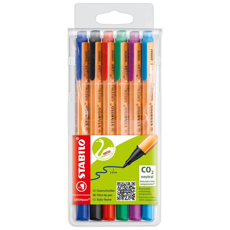 Faserschreiber GREENpoint®, 0,8 mm, Etui mit 6 Stiften STABILO 6088/6 STABILO 6088/6 sortiert