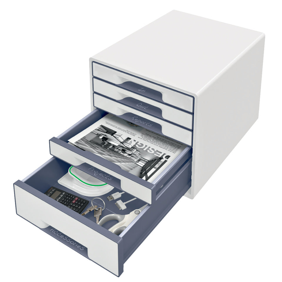 Schubladenbox WOW CUBE, 5 Schubladen, Polystyrol, weiß/grau LEITZ 5214-20-01 LEITZ 5214-20-01   5 Schubladen