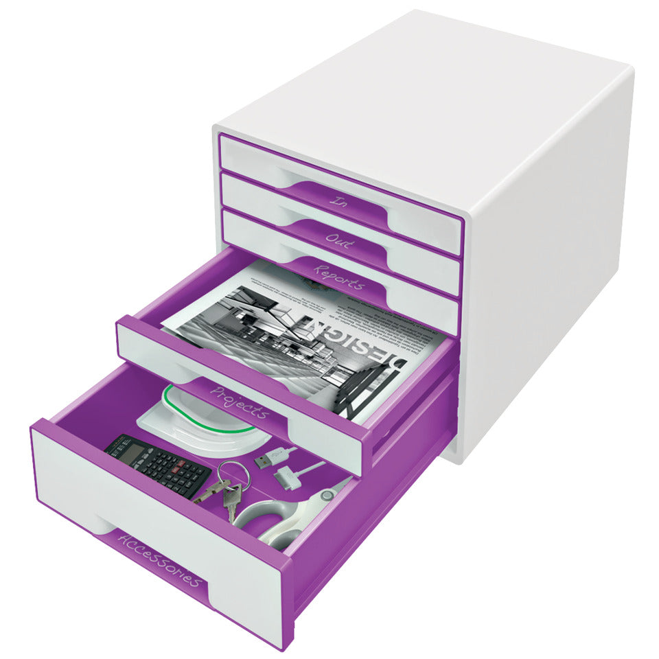 Schubladenbox WOW CUBE, 5 Schubladen, Polystyrol, weiß/violett LEITZ 5214-20-62 LEITZ 5214-20-62   5 Schubladen