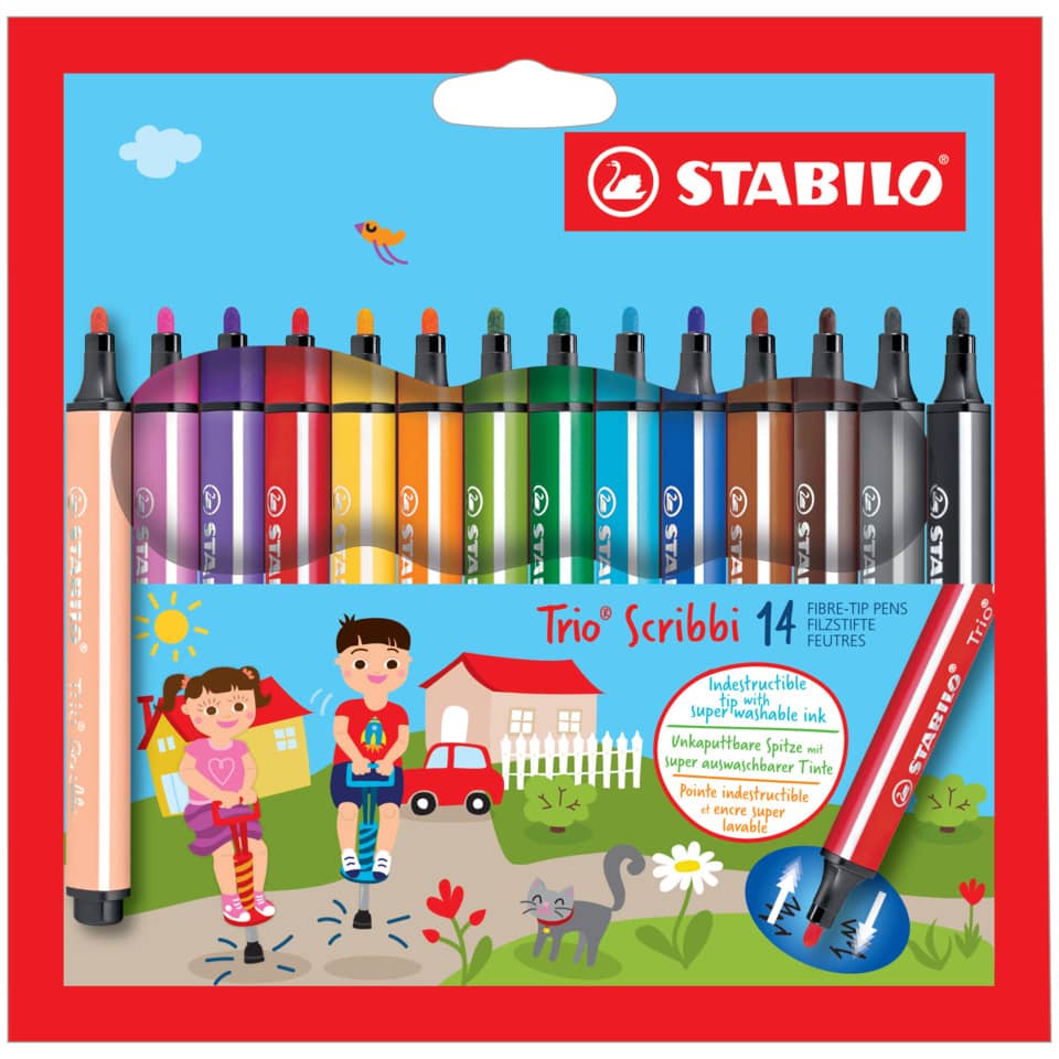 Faserschreiber Trio® Scribbi, 1,5 - 2,0 mm, sortiert, Etui mit 14 Stiften STABILO 368/14-01 STABILO® 368/14-01