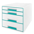 Schubladenbox WOW CUBE, 4 Schubladen, Polystyrol, weiß/eisblau LEITZ 5213-20-51 LEITZ 5213-20-51 4 Schubladen