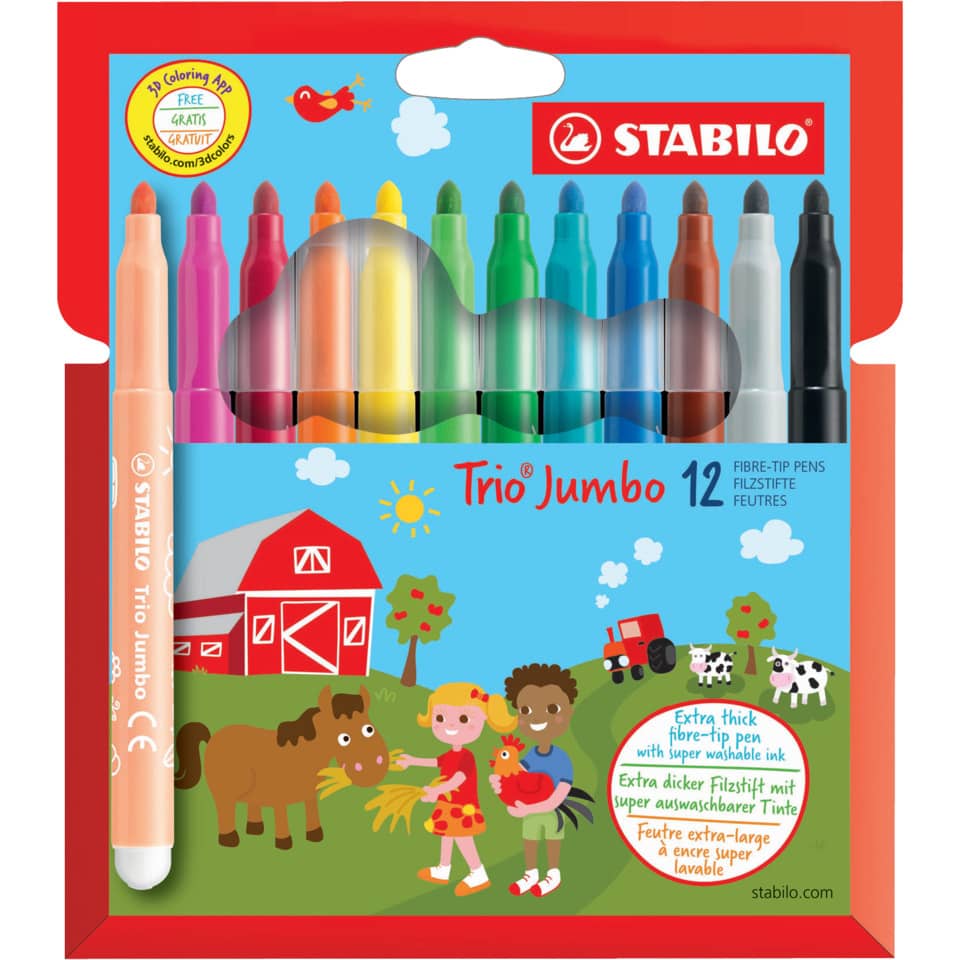 Faserschreiber Trio® Jumbo, 3,0 mm, sortiert, Kartonetui mit 12 Stiften STABILO 380/12 STABILO® 380/12