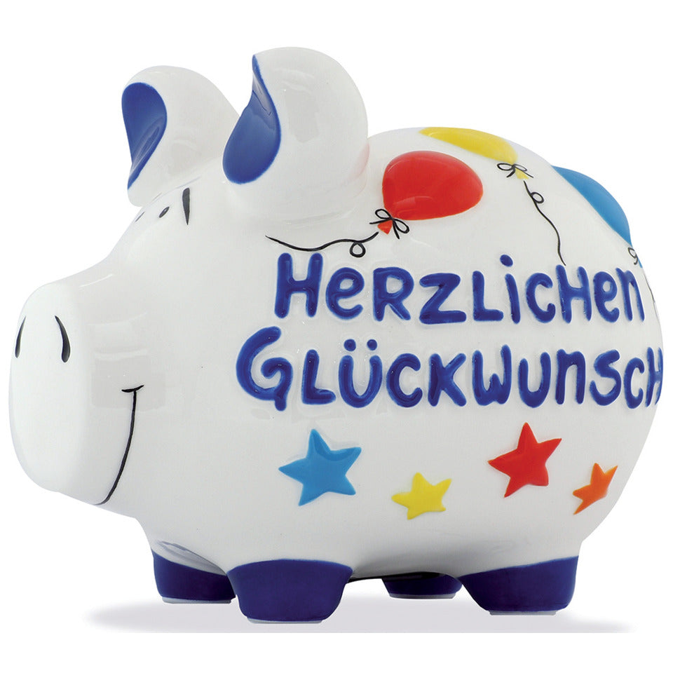 Sparschwein mittel "Herzlichen Glückwunsch", 17 x 15 x 15 cm, Keramik KCG 10027148 KCG101578/10027148  Herzlichen Glückwuns