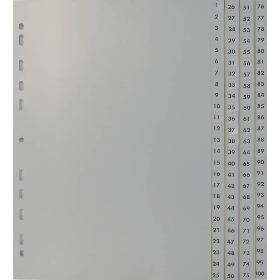 Ordnerregister 1-100, A4, grau  24740 NEUTRAL 4100ZaEu Kunststoff