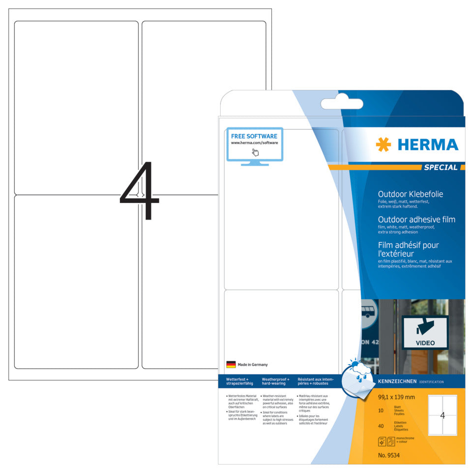 Outdoor-Etiketten stark haftend, 99,1x139mm, 40 Stück, weiß HERMA 9534