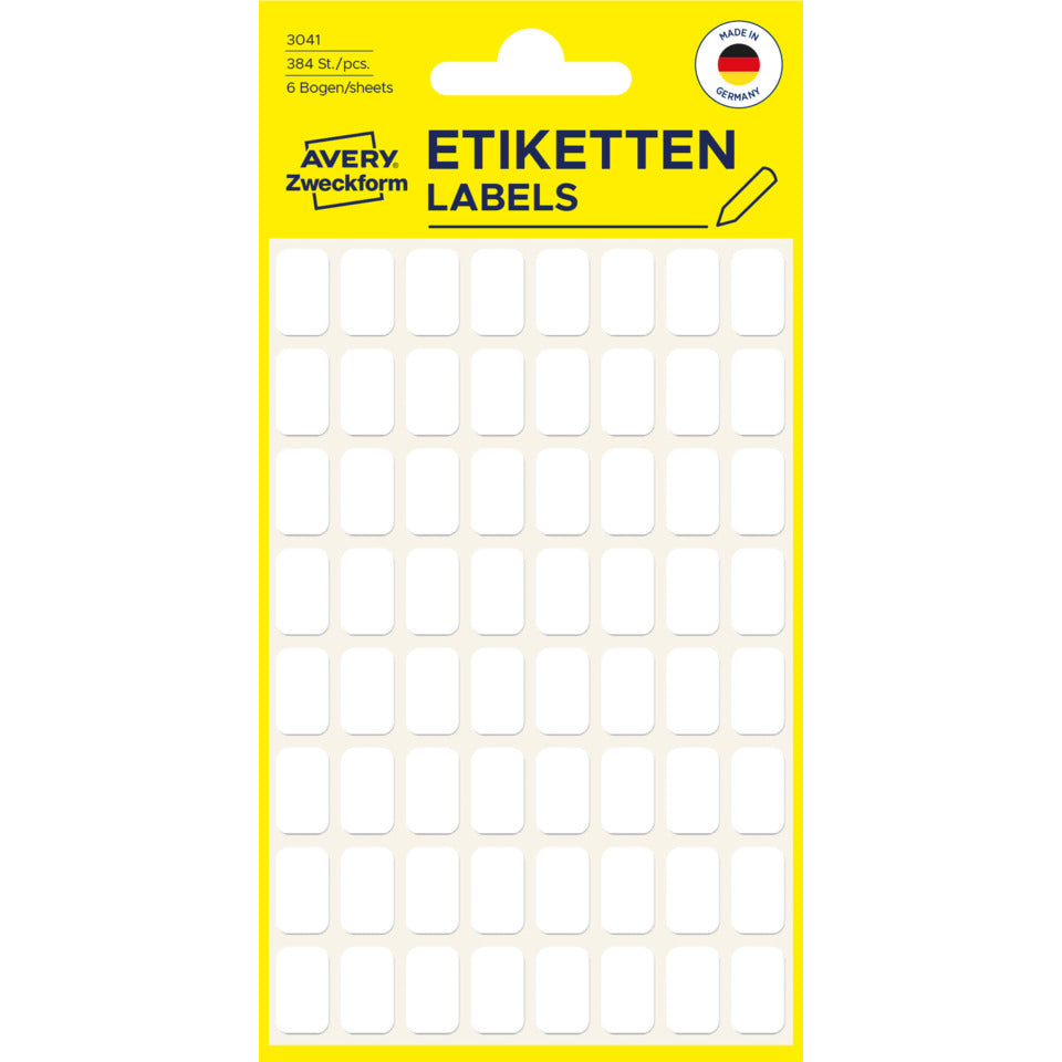 Vielzwecketiketten, 13x8mm, 384 Stück, weiß AVERY ZWECKFORM 3041