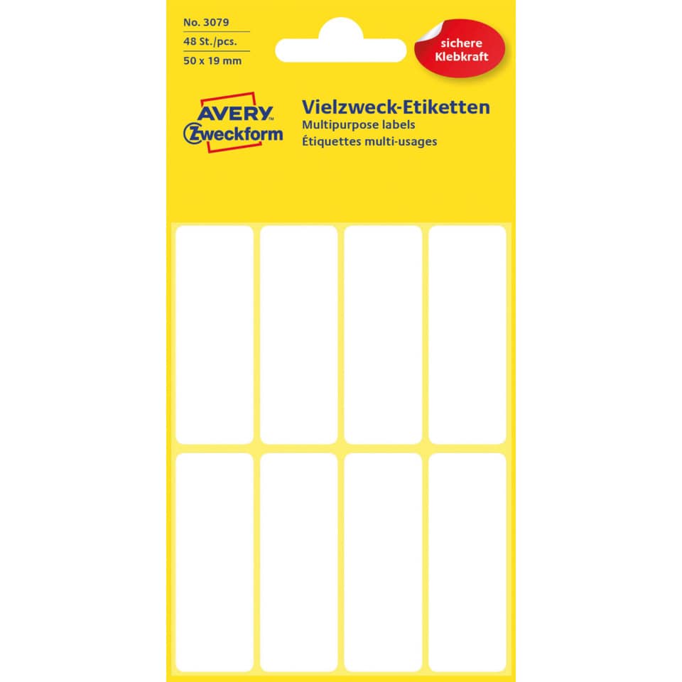 Vielzwecketiketten, 50x19mm, 48 Stück, weiß AVERY ZWECKFORM 3079