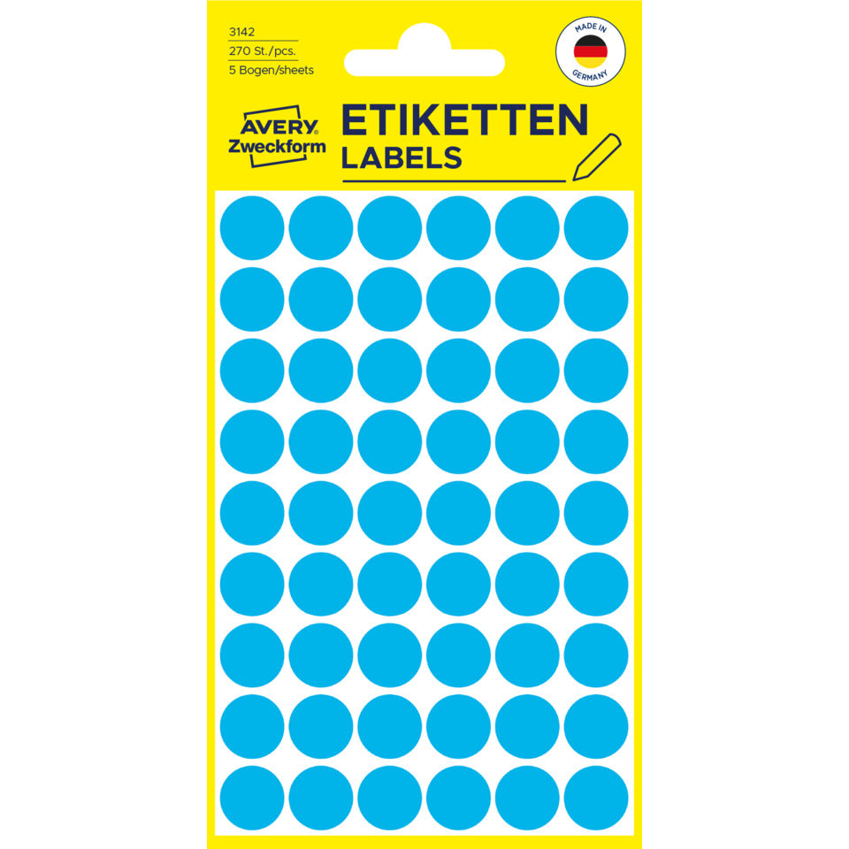 Markierungspunkte, Ø12mm, 270 Stück, blau AVERY ZWECKFORM 3142 ZWECKFORM 3142 permanent haftend