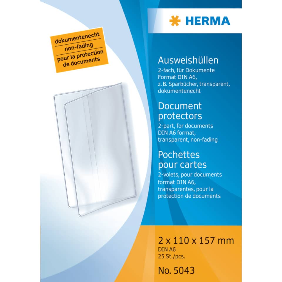 Ausweisklapphülle, 110x157mm, 2 Stück, transparent HERMA 5043 HERMA 5043 f. Dokumente Format A6