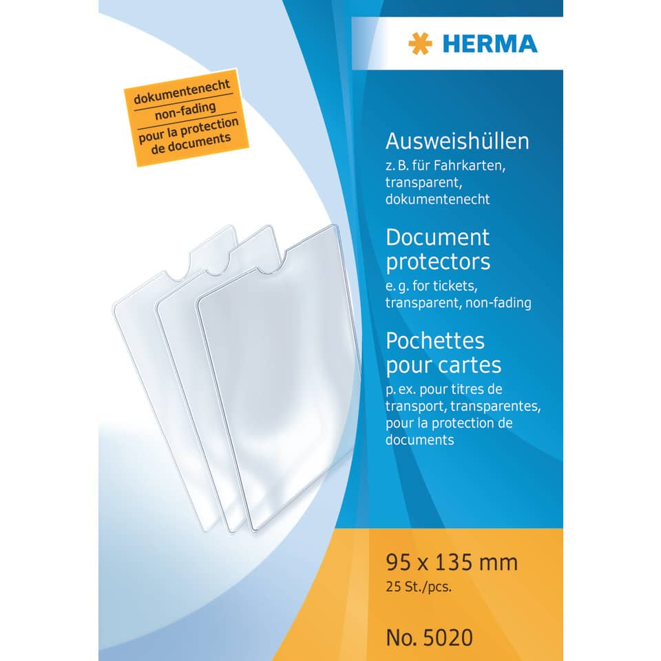 Ausweishülle für Fahrkarte/Kinderausweise, 95x135mm, transparent HERMA 5020 HERMA 5020 f. Fahrkarte/Kinderausw.